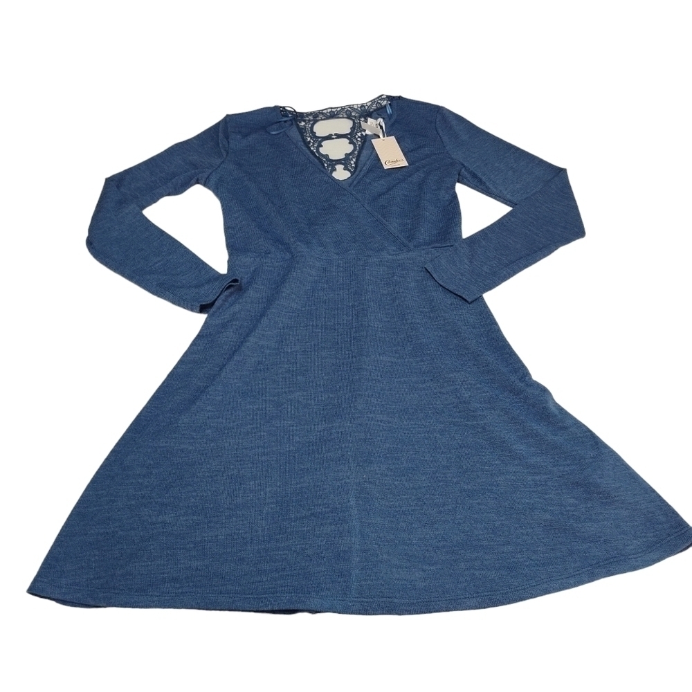 Candie's Women's Blue V-Neck Knit Dress Size M NWT - Picture 3 of 9